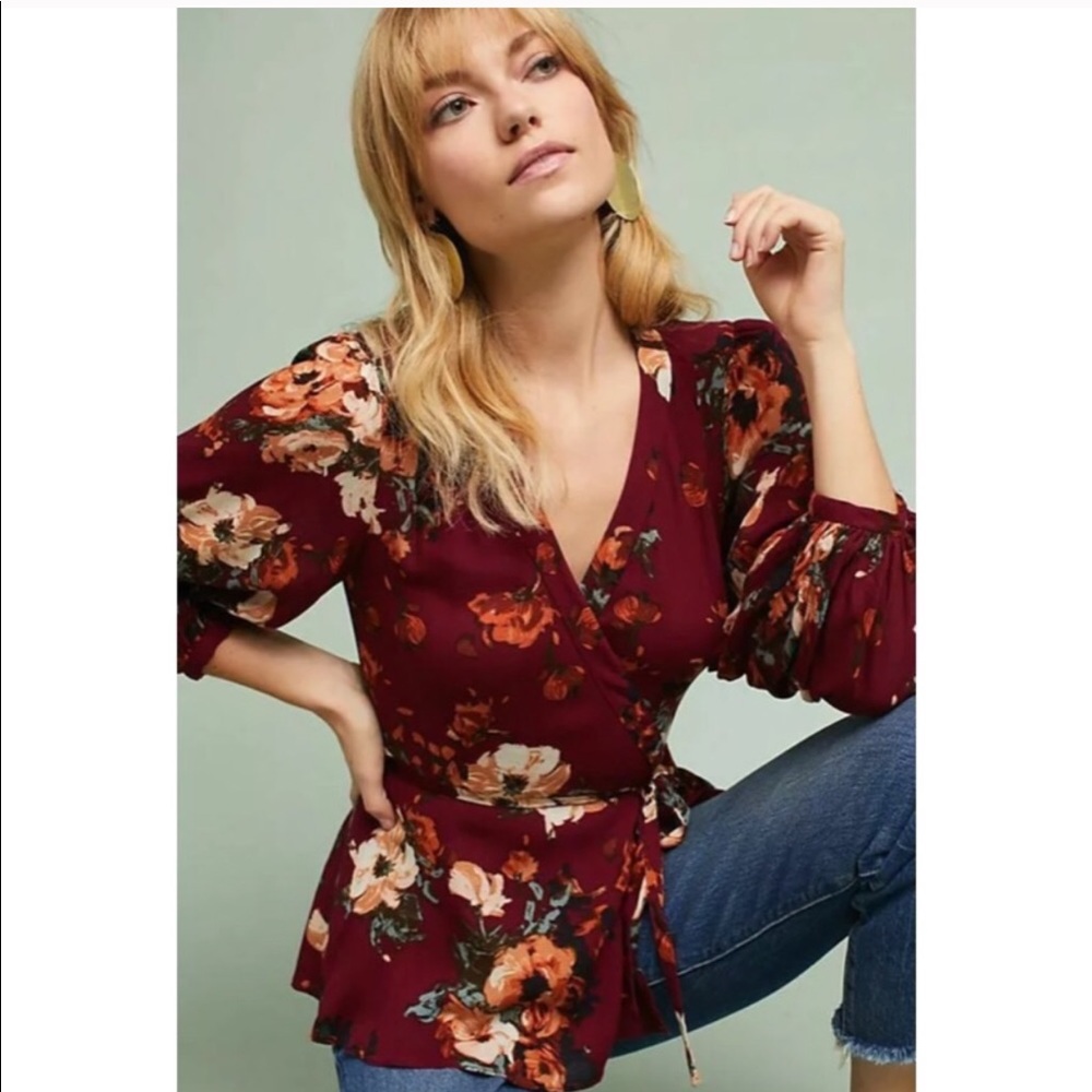 Anthropologie HD in Paris Floral burgundy top
